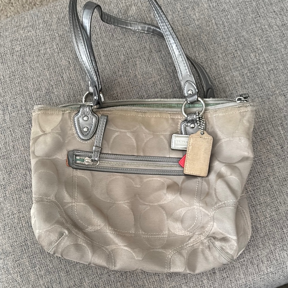 Coach Silver and Cream Shoulder Bag with Metallic Accents